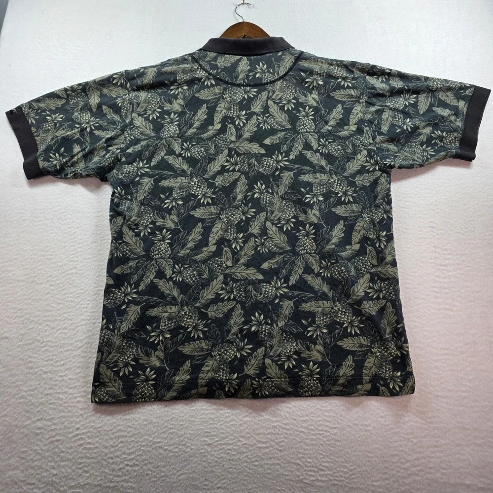 Cutter & Buck Mens Large‎ Gray Pineapple Palm Leaf Print Cotton Blend Polo Shirt
